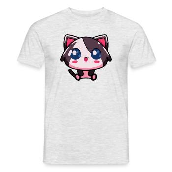 Kawaii Chibi Cat - Mignon chat rose d’anime - T-shirt homme - gris chiné - Devant - AI Model Male 178 dark (178cm)