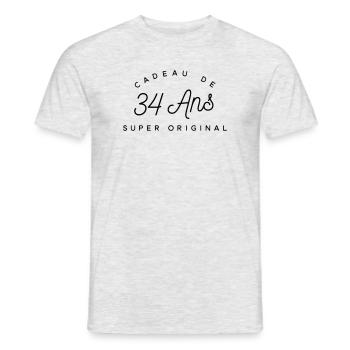 Cadeau 34 ans - T-shirt homme - gris chiné - Devant - AI Model Male 178 dark (178cm)