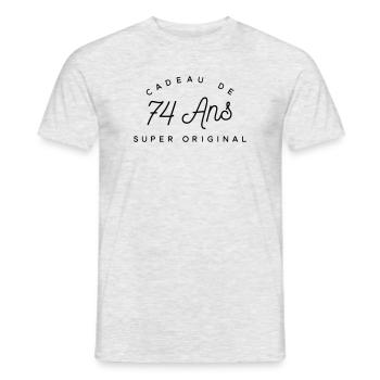 Cadeau 74 ans  - T-shirt homme - gris chiné - Devant - AI Model Male 178 dark (178cm)