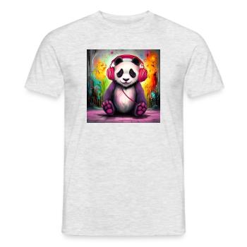 Panda DJ mit bunten Kopfhörern - Männer T-Shirt - Grau meliert - Vorne - AI Model Male 178 dark (178cm)