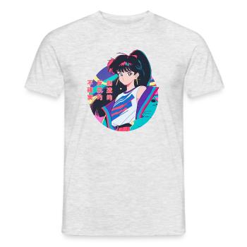 Anime Girl with 80s Windbreaker, Anime Aesthetics - Men's T-Shirt - heather grey - Front - AI Model Male 178 dark (178cm)