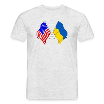 Drapeau des États-Unis et drapeau de l’Ukraine - T-shirt homme - gris chiné - Devant - AI Model Male 178 dark (178cm)