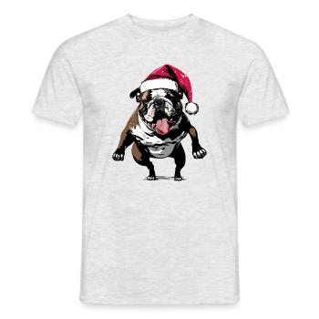 Bouledogue drôle avec chapeau de Père Noël - T-shirt homme - gris chiné - Devant - AI Model Male 178 dark (178cm)