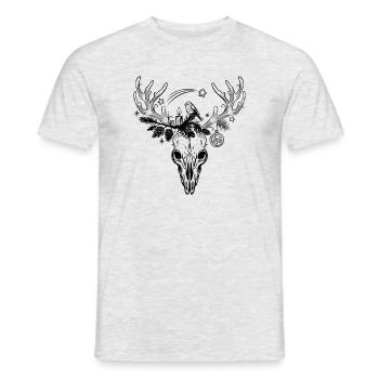 Crâne de cerf avec oiseau pour Noël - T-shirt homme - gris chiné - Devant - AI Model Male 178 dark (178cm)