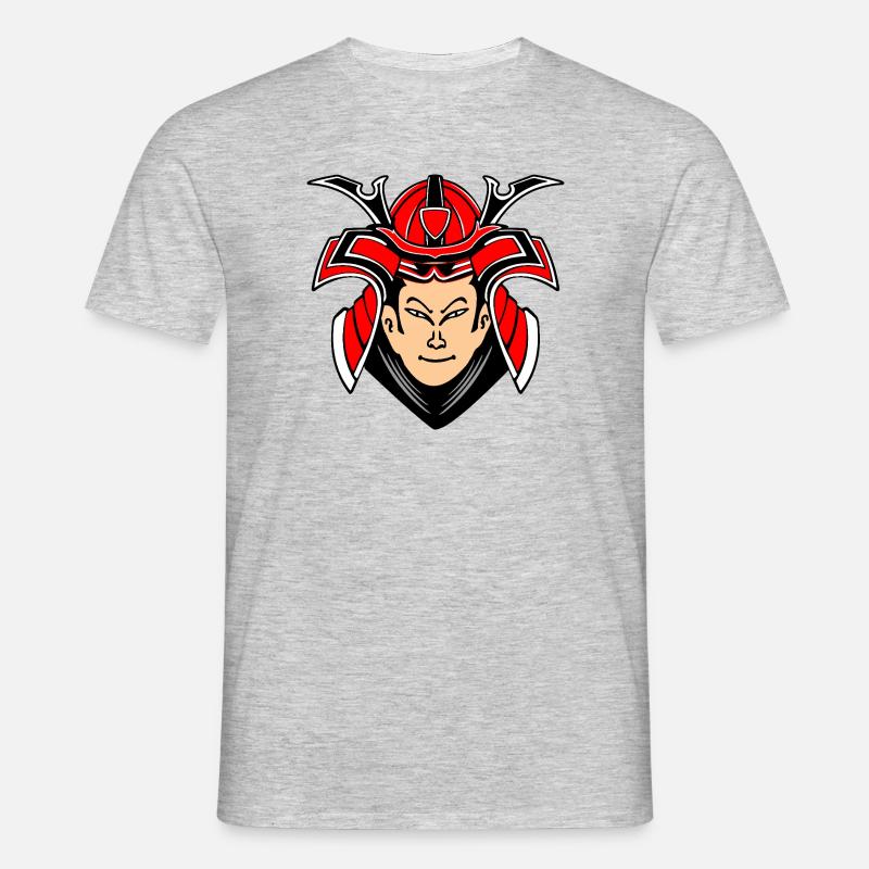 Samurai mit Helmdesign - Männer T-Shirt - Grau meliert