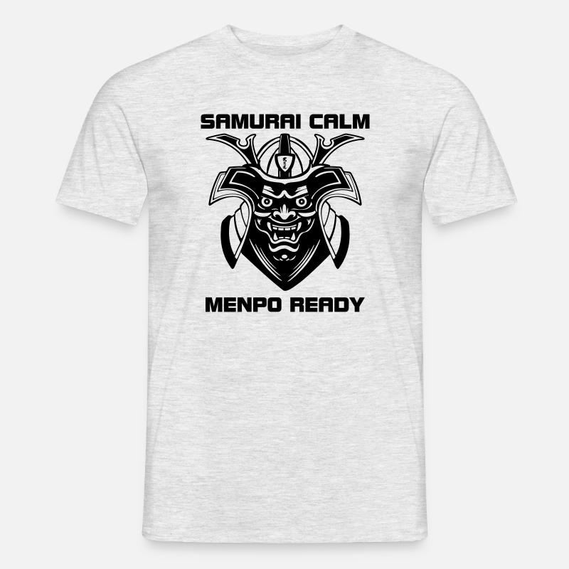 Samurai Calm – Menpo bereit - Männer T-Shirt - Grau meliert