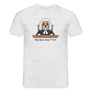 Bulldog Judge Cartoon Pardon the Fuck - Men's T-Shirt - heather grey - Front - AI Model Male 178 dark (178cm)