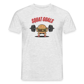 Squat Goals Cartoon Burger Fitness Design - Männer T-Shirt - Grau meliert - Vorne - AI Model Male 178 dark (178cm)