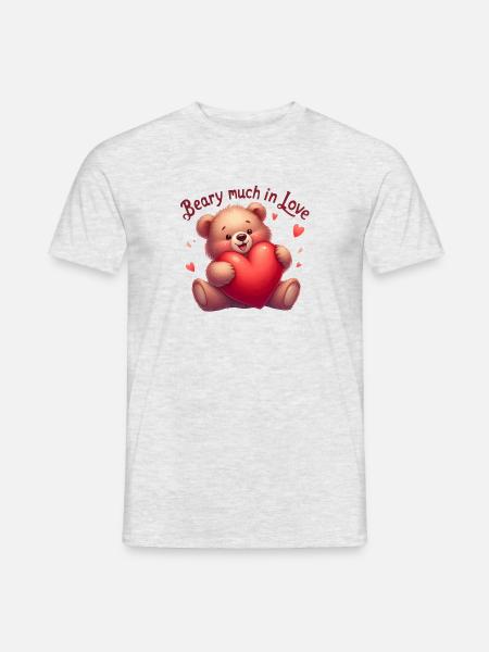 Teddybär mit Herz für Liebende - Männer T-Shirt - Grau meliert