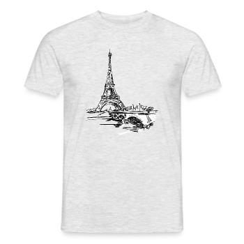 Pariser Skyline: Skizzenhafter Eiffel Turm - Männer T-Shirt - Grau meliert - Vorne - AI Model Male 178 dark (178cm)