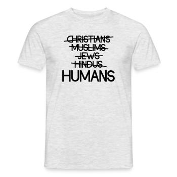 Les humains avant la religion - Message - T-shirt homme - gris chiné - Devant - AI Model Male 178 dark (178cm)