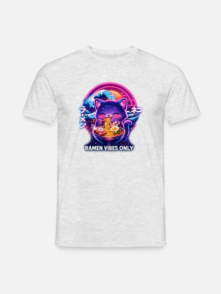 Ramen Cat Neon Cyber Gaming - Men's T-Shirt - heather grey