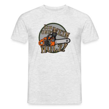 Motorsäge , ich und mein Holz  - Männer T-Shirt - Grau meliert - Vorne - AI Model Male 178 dark (178cm)