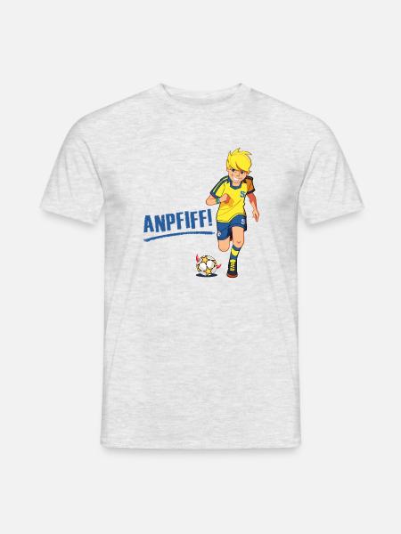 Teufelskicker Anpfiff Schriftzug Und Moritz - Männer T-Shirt - Grau meliert