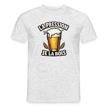 La Pression Je La Bois - Humour Apero et Bière - T-shirt homme - gris chiné - Devant - AI Model Male 178 dark (178cm)