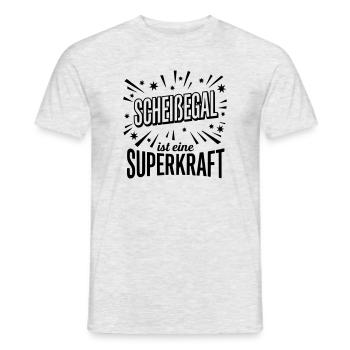 Scheissegal Superkraft - Lustiger Spruch Slogan - Männer T-Shirt - Grau meliert - Vorne - AI Model Male 178 dark (178cm)