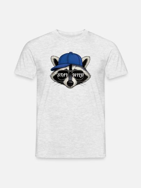 Stay Wild – Waschbär-Streetwear-Stil - Männer T-Shirt - Grau meliert