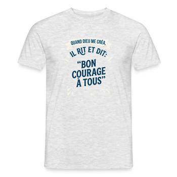 Quand Dieu Me Créa Citation Humour Rétro - T-shirt homme - gris chiné - Devant - AI Model Male 178 dark (178cm)