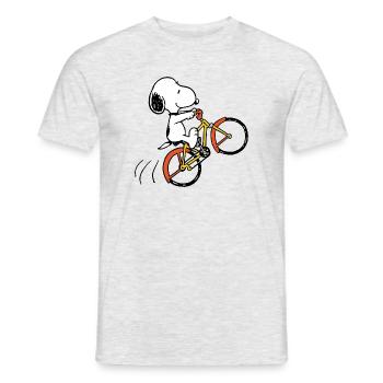 Peanuts Snoopy Avec Vélo - T-shirt homme - gris chiné - Devant - AI Model Male 178 dark (178cm)
