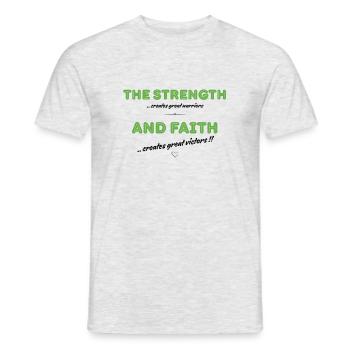 The Strength and Faith – Great Warriors and Victor - Men's T-Shirt - heather grey - Front - AI Model Male 178 dark (178cm)