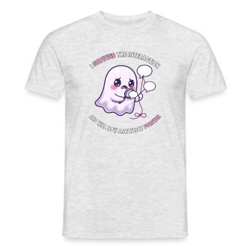 Ich habe die Interaktion überlebt – Angsthumor - Männer T-Shirt - Grau meliert - Vorne - AI Model Male 178 dark (178cm)