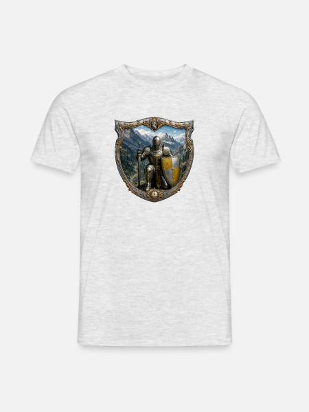 Ein Ritter vor dem Hintergrund seines Königreichs - Männer T-Shirt - Grau meliert