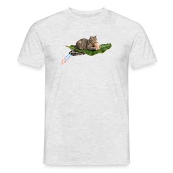 Lustige Katze reitet auf fliegendem Bananenblatt mit Turbo Exh - Männer T-Shirt - Grau meliert - Vorne - AI Model Male 178 dark (178cm)