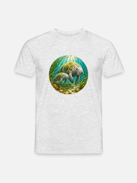 Manatee Mother and Calf Underwater  - Männer T-Shirt - Grau meliert