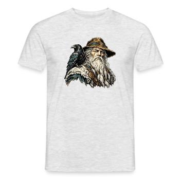 Odin mit Rabe – Nordischer Allvater - Männer T-Shirt - Grau meliert - Vorne - AI Model Male 178 dark (178cm)