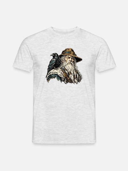 Odin mit Rabe – Nordischer Allvater - Männer T-Shirt - Grau meliert