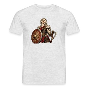 Schildmaid mit Axt und Schild – Wikingerin - Männer T-Shirt - Grau meliert - Vorne - AI Model Male 178 dark (178cm)