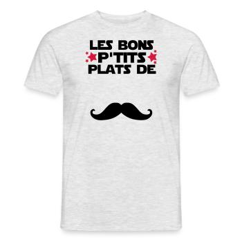les bons p'tits plats de.......moustache - T-shirt homme - gris chiné - Devant - AI Model Male 178 dark (178cm)