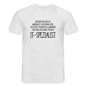 Spezialist IT – ein Alleskönner, Genie, Multitalen - Männer T-Shirt - Grau meliert - Vorne - AI Model Male 178 dark (178cm)
