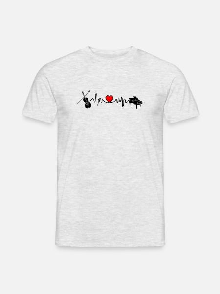 Fréquence cardiaque cardio avec violon et piano - T-shirt homme - gris chiné