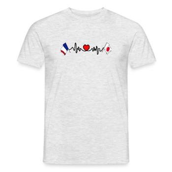Cardio coeur avec drapeau France et drapeau Japon - T-shirt homme - gris chiné - Devant - AI Model Male 178 dark (178cm)