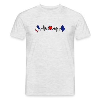Cardio coeur avec drapeau France et drapeau Europe - T-shirt homme - gris chiné - Devant - AI Model Male 178 dark (178cm)
