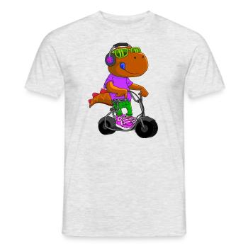 Dino Scooter Dino Liebhaber Lustige Geschenkidee - Männer T-Shirt - Grau meliert - Vorne - AI Model Male 178 dark (178cm)