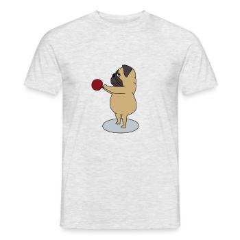 Pug with Kettlebell makes Kettlebell Swings - Men's T-Shirt - heather grey - Front - AI Model Male 178 dark (178cm)