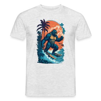 Surf Gorilla: L’illustration de la vague rétro - T-shirt homme - gris chiné - Devant - AI Model Male 178 dark (178cm)
