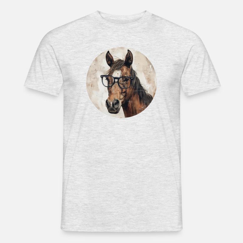 Pferd mit Brille - Männer T-Shirt - Grau meliert