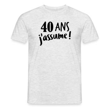40 ans j'assume - T-shirt homme - gris chiné - Devant - AI Model Male 178 dark (178cm)