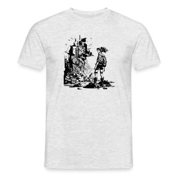 Manga Sci-Fi Welt in 8 Bit und schwarz weiß - Männer T-Shirt - Grau meliert - Vorne - AI Model Male 178 dark (178cm)
