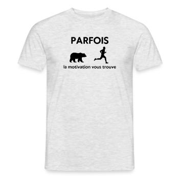CADEAU HOMME RUNNING / COUREUR / HUMOUR - T-shirt homme - gris chiné - Devant - AI Model Male 178 dark (178cm)