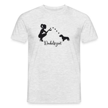Rauhaardackel mit Frau - Männer T-Shirt - Grau meliert - Vorne - AI Model Male 178 dark (178cm)