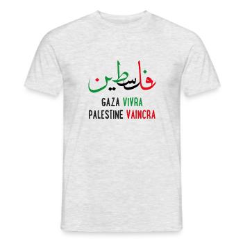 Calligraphie Palestine en arabe Gaza vivra vaincra - T-shirt homme - gris chiné - Devant - AI Model Male 178 dark (178cm)