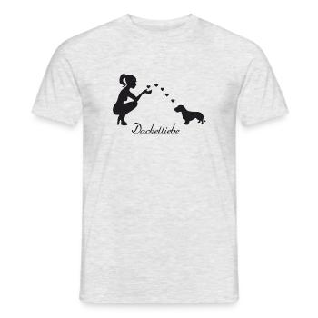 Rauhaardackel mit Frau - Männer T-Shirt - Grau meliert - Vorne - AI Model Male 178 dark (178cm)