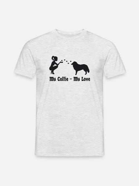 Collie mit Frau - Männer T-Shirt - Grau meliert