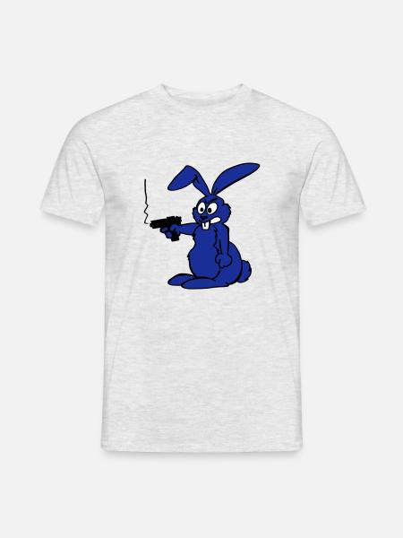 Hase mit Waffe - Männer T-Shirt - Grau meliert