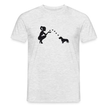 Rauhaardackel mit Frau - Männer T-Shirt - Grau meliert - Vorne - AI Model Male 178 dark (178cm)