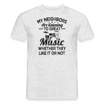 Les voisins batteurs écoutent de la bonne batterie de musique - T-shirt homme - gris chiné - Devant - AI Model Male 178 dark (178cm)